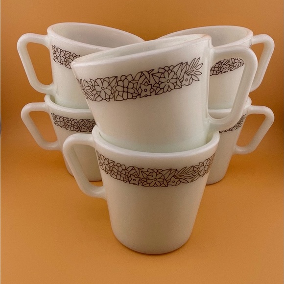 Vintage, Woodland Brown Mugs 1410 by Pyrex, Set of 6 - Picture 2 of 7